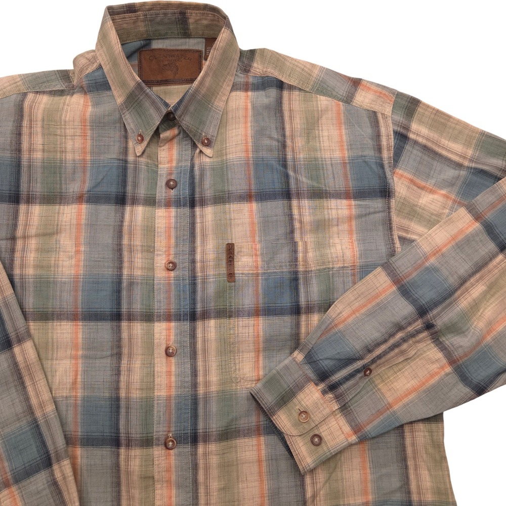 Clearwater Outfitters Plaid Button Down Long Sleeve Shirt Green BLue Mens Medium